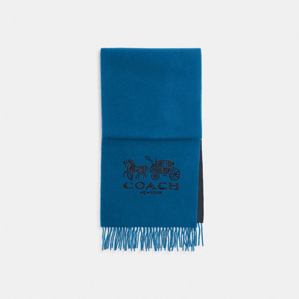 COACH®,HORSE AND CARRIAGE BICOLOR CASHMERE MUFFLER,Midnight Navy/Denim,Front View