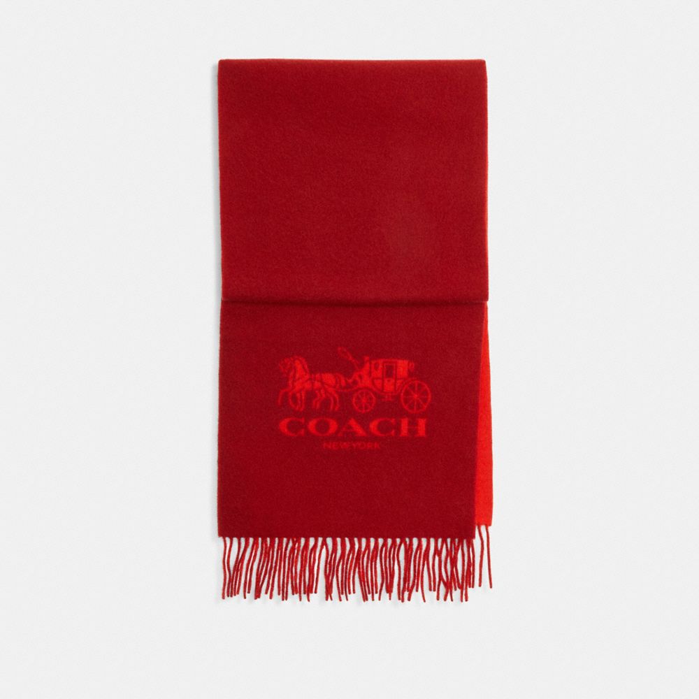 COACH®,HORSE AND CARRIAGE BICOLOR CASHMERE MUFFLER,Sport Red/Enamel Red,Front View