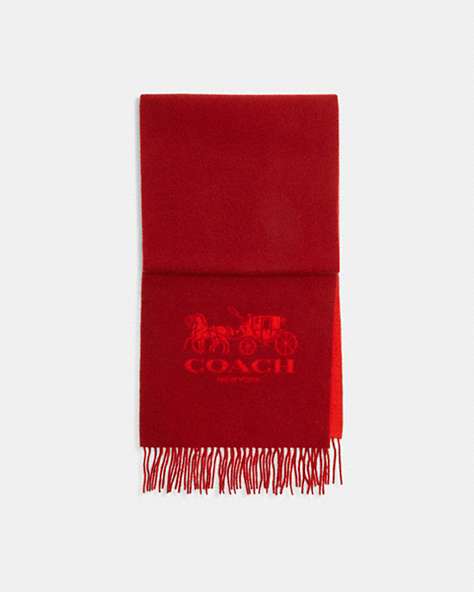 COACH®,HORSE AND CARRIAGE BICOLOR CASHMERE MUFFLER,Sport Red/Enamel Red,Front View