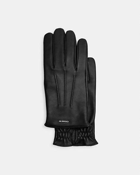 COACH®,LEATHER TECH GLOVES,Black,Front View