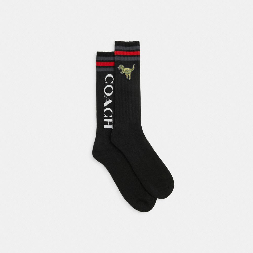 COACH®,SPORT RIBBED CALF SOCKS,Black,Front View