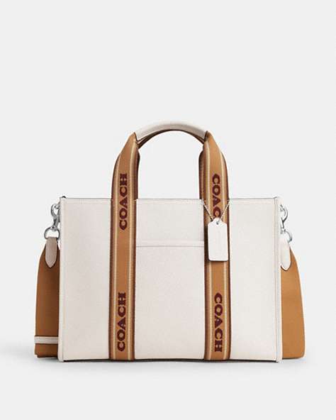 COACH®,SMITH TOTE,Leather,Large,Silver/Chalk Multi,Front View