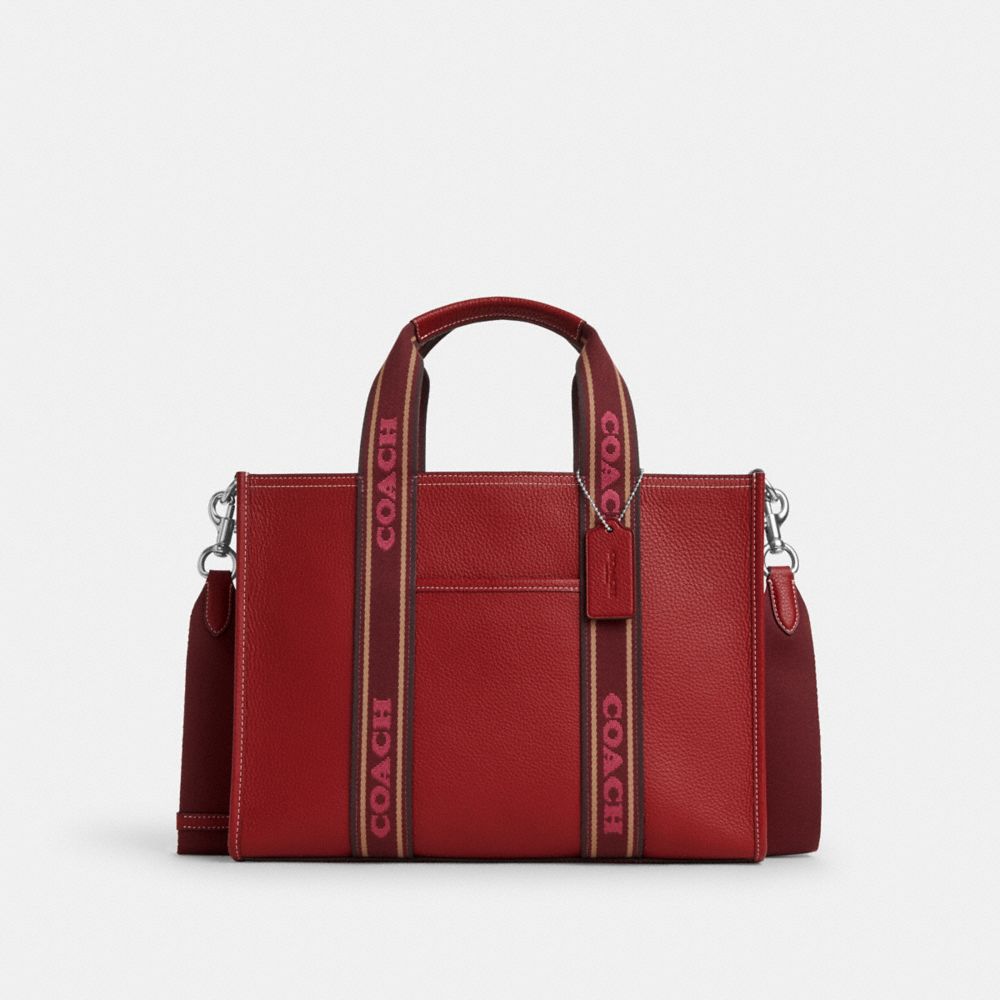 COACH®,SMITH TOTE BAG,Pebbled Leather,Large,Silver/1941 Red Multi,Front View