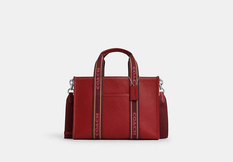 COACH®,SMITH TOTE,Leather,Silver/1941 Red Multi,Front View image number 0