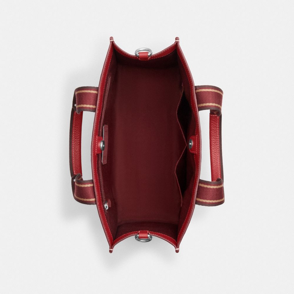COACH®,Smith Tote Bag,Leather,Tote,Stripe,Logo,Word Embellishment,Silver Metal,Casual,Maroon,Inside View,Top View