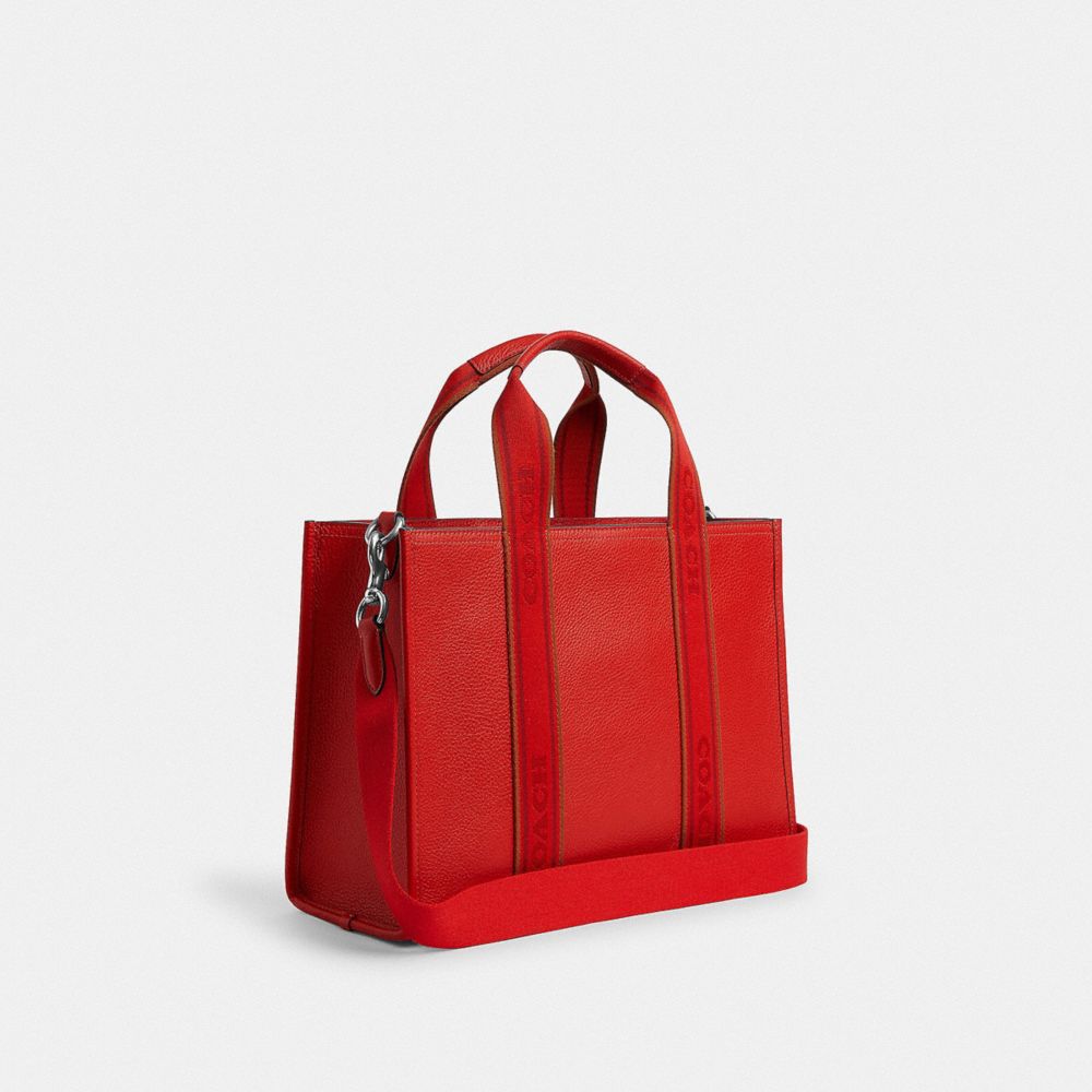 COACH®,SMITH TOTE BAG,Pebbled Leather,Large,Silver/Miami Red Multi,Angle View