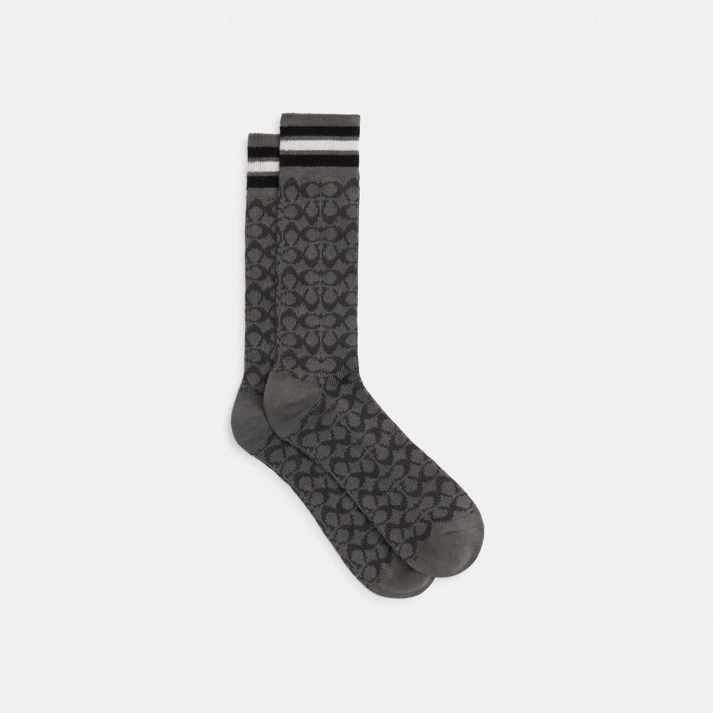 COACH®,SIGNATURE CALF SOCKS,Cotton/Polyester,Charcoal,Front View