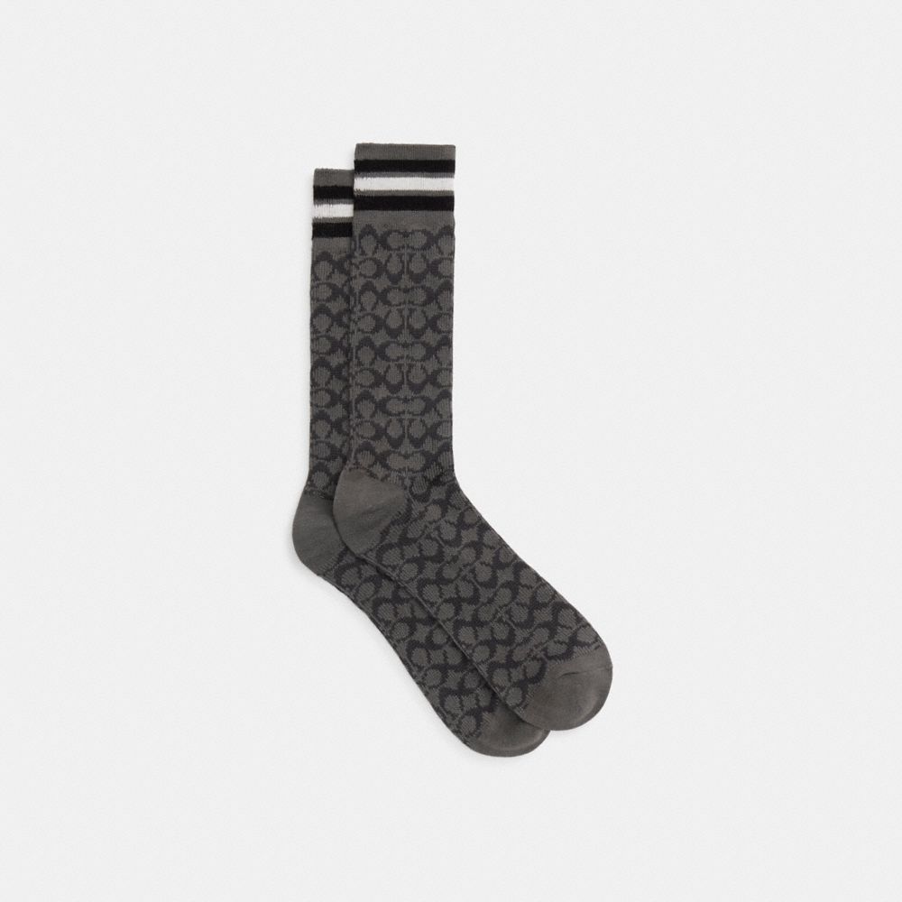 COACH®,SIGNATURE CALF SOCKS,Charcoal,Front View