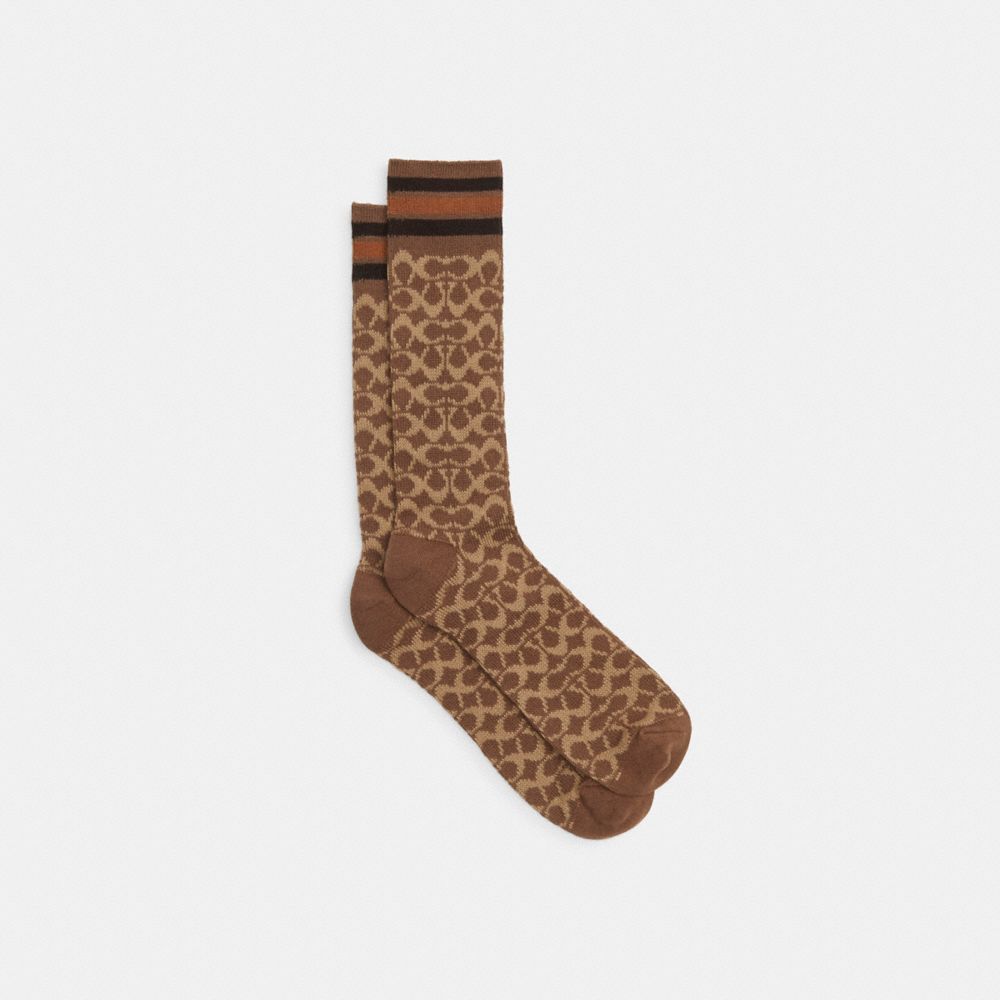 COACH®,SIGNATURE CALF SOCKS,Khaki,Front View