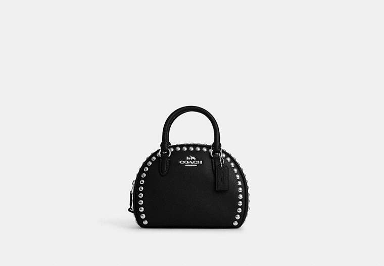 COACH®,SYDNEY SATCHEL WITH RIVETS,Mixed Material,Silver/Black,Front View image number 0