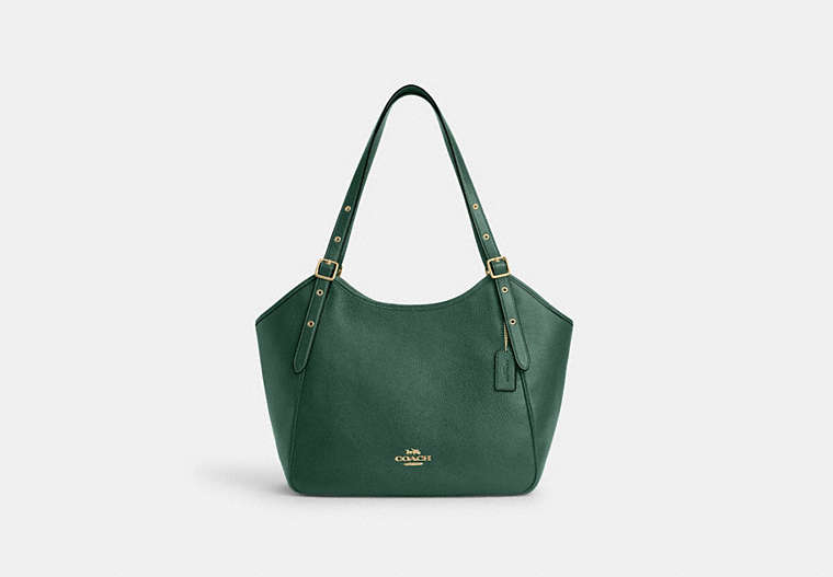 COACH®,MEADOW SHOULDER BAG,Refined Pebble Leather,Large,Im/Dark Pine,Front View