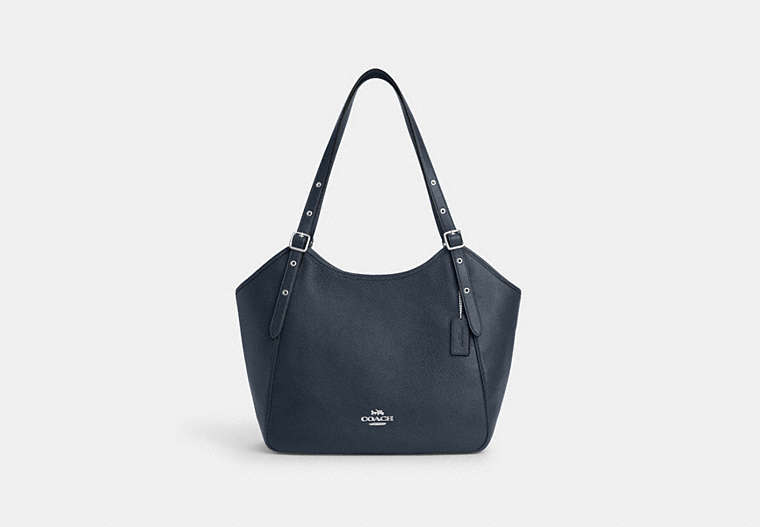 COACH®,MEADOW SHOULDER BAG,Refined Pebble Leather,Large,Silver/Denim,Front View