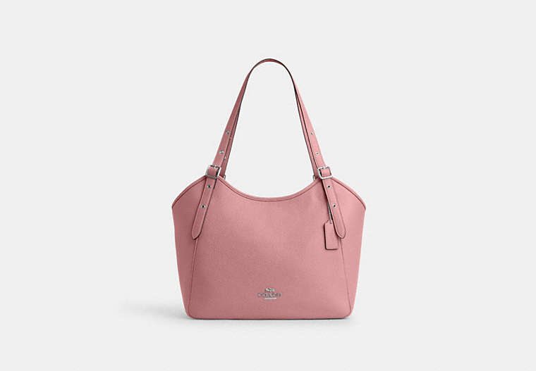 COACH®,MEADOW SHOULDER BAG,Refined Pebble Leather,Large,Silver/True Pink,Front View