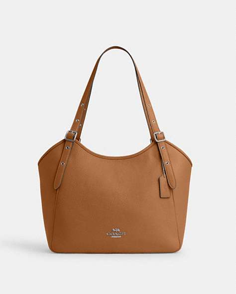 COACH®,MEADOW SHOULDER BAG,Refined Pebble Leather,Large,Silver/Light Saddle,Front View