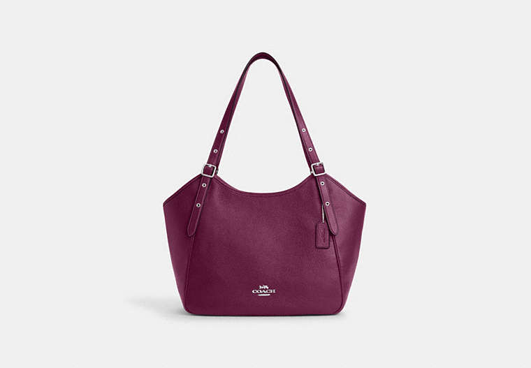 COACH®,MEADOW SHOULDER BAG,Leather,Silver/Deep Berry,Front View