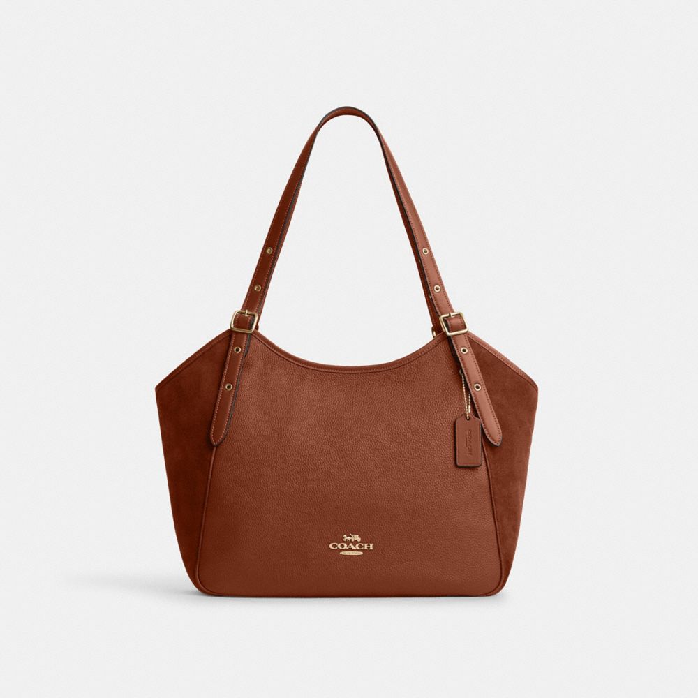 COACH®,MEADOW SHOULDER BAG,Mixed Materials,Large,Gold/Redwood,Front View