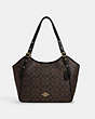 COACH®,MEADOW SHOULDER BAG IN SIGNATURE CANVAS,pvc,Gold/Brown Black,Front View