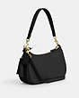 COACH®,TERI SHOULDER BAG WITH COACH HERITAGE,Leather,Medium,Gold/Black,Angle View