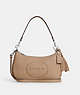 COACH®,TERI SHOULDER BAG WITH COACH HERITAGE,Leather,Medium,Silver/Taupe,Front View