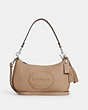 COACH®,TERI SHOULDER BAG WITH COACH HERITAGE,Leather,Medium,Silver/Taupe,Front View