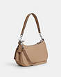 COACH®,TERI SHOULDER BAG WITH COACH HERITAGE,Leather,Medium,Silver/Taupe,Angle View