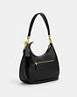 COACH®,TERI HOBO WITH COACH HERITAGE,Leather,Medium,Gold/Black,Angle View