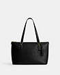 COACH®,GALLERY TOTE BAG WITH COACH HERITAGE,Leather,Large,Anniversary,Gold/Black,Front View