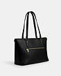 COACH®,GALLERY TOTE BAG WITH COACH HERITAGE,Leather,Large,Anniversary,Gold/Black,Angle View