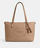 COACH®,GALLERY TOTE WITH COACH HERITAGE,Leather,Large,Anniversary,Silver/Taupe,Front View