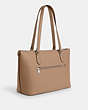 COACH®,GALLERY TOTE WITH COACH HERITAGE,Leather,Large,Anniversary,Silver/Taupe,Angle View