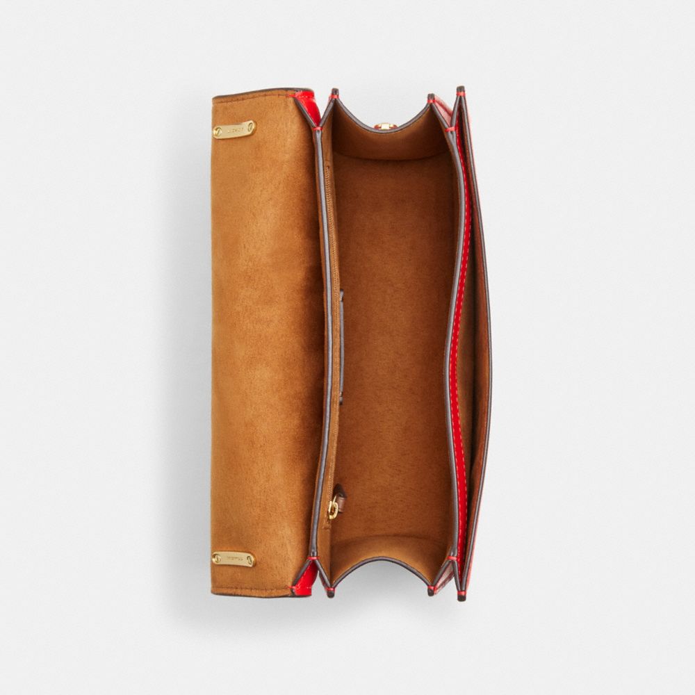 COACH®,Large Morgan Square Crossbody Bag,Leather,Calfskin Leather,Crossbody,Belt,Gusset,Gold Metal,Day Party,Red,Inside View,Top View