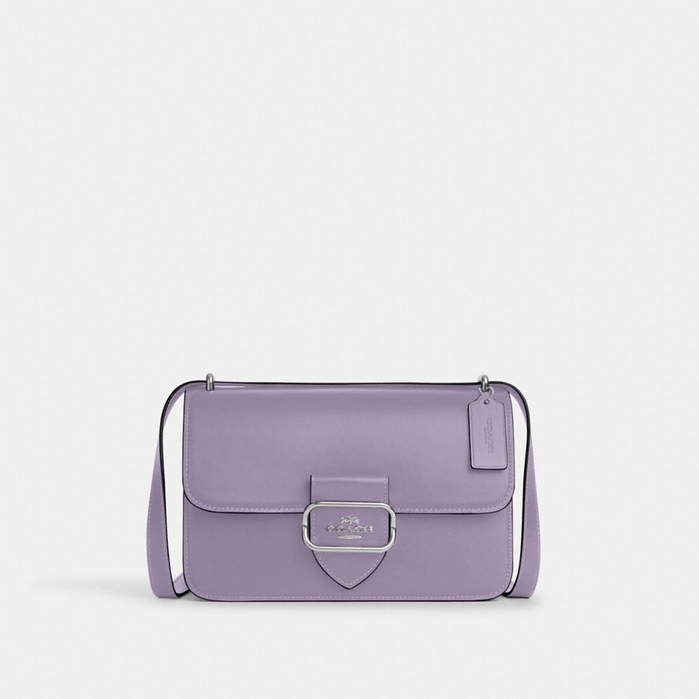 COACH®,LARGE MORGAN SQUARE CROSSBODY BAG,Smooth Leather,Medium,Silver/Light Violet,Front View