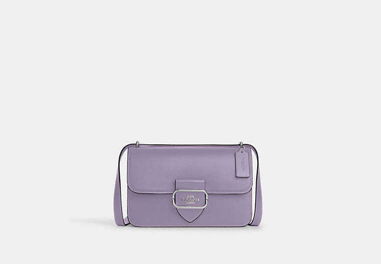 COACH®,LARGE MORGAN SQUARE CROSSBODY BAG,Leather,Medium,Silver/Light Violet,Front View
