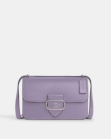 COACH®,LARGE MORGAN SQUARE CROSSBODY,Leather,Medium,Silver/Light Violet,Front View