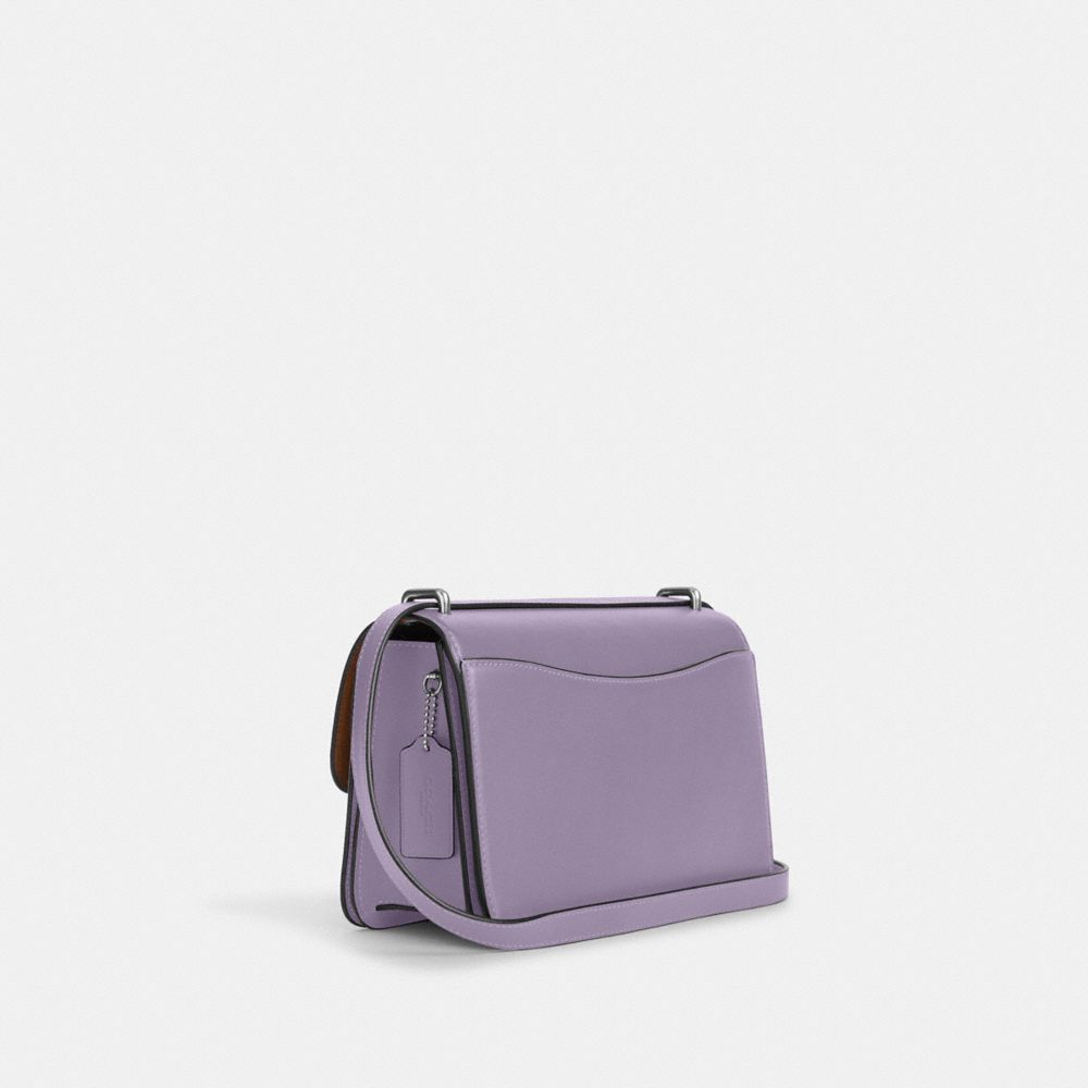 COACH®,LARGE MORGAN SQUARE CROSSBODY BAG,Smooth Leather,Medium,Silver/Light Violet,Angle View