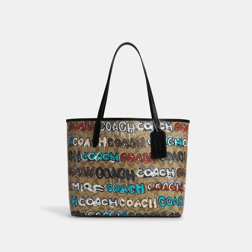 COACH®,COACH X MINT + SERF CITY TOTE BAG IN SIGNATURE CANVAS,Signature Canvas,X-Large,Silver/Khaki Multi,Front View