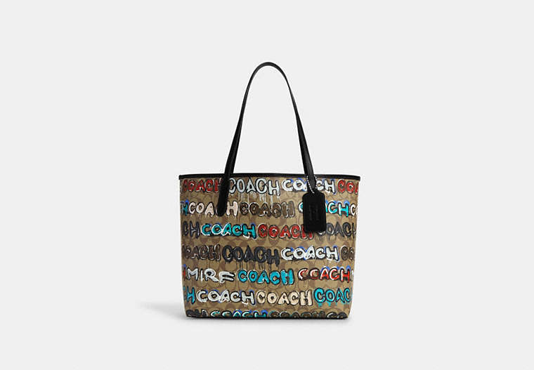 COACH®,COACH X MINT + SERF CITY TOTE IN SIGNATURE CANVAS,Signature Coated Canvas,Silver/Khaki Multi,Front View image number 0