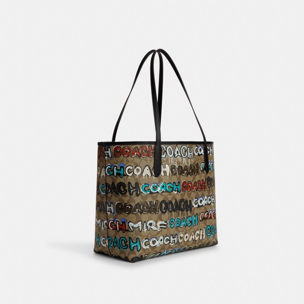 COACH®,COACH X MINT + SERF CITY TOTE BAG IN SIGNATURE CANVAS,Signature Canvas,X-Large,Silver/Khaki Multi,Angle View