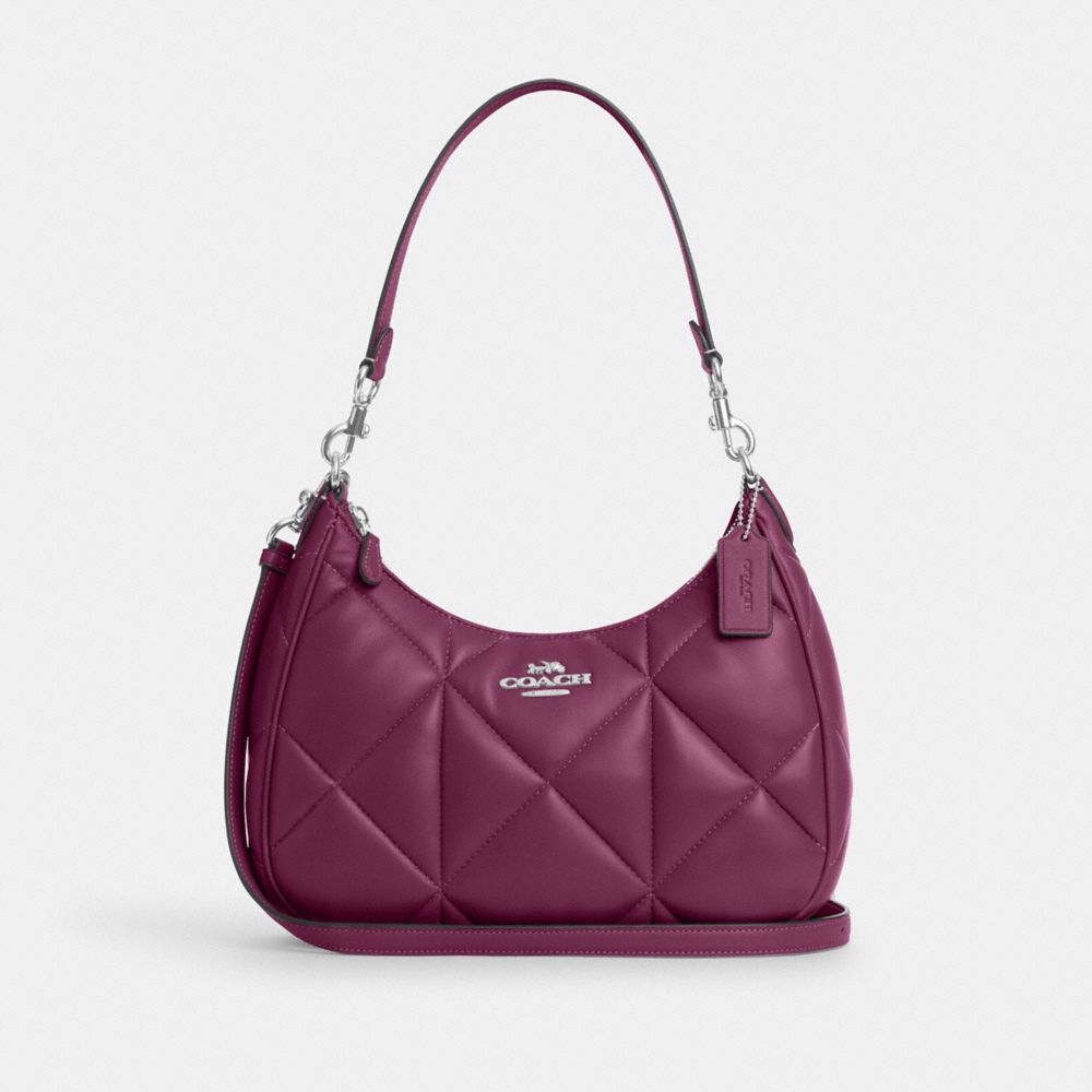 COACH®,TERI HOBO BAG WITH PUFFY DIAMOND QUILTING,Novelty Leather,Medium,Silver/Deep Berry,Front View