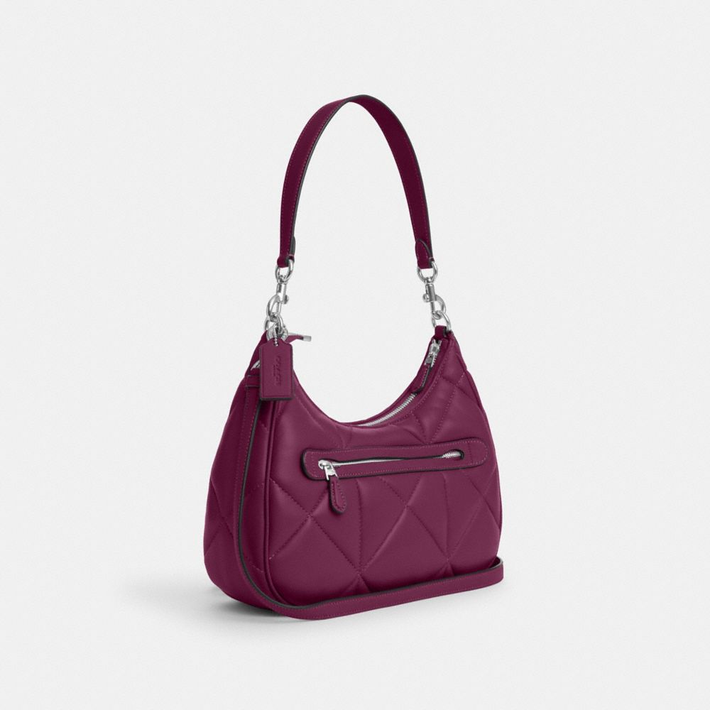 COACH®,TERI HOBO BAG WITH PUFFY DIAMOND QUILTING,Novelty Leather,Medium,Silver/Deep Berry,Angle View