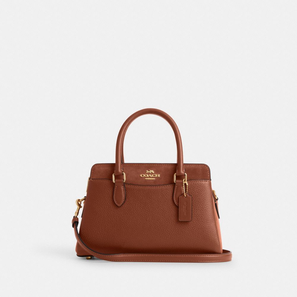 COACH®,MINI FOURRE-TOUT DARCIE,Or/Sapin rouge,Front View