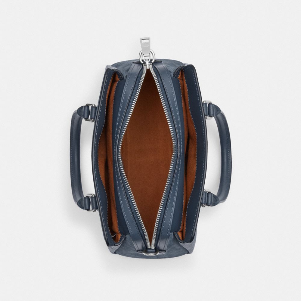 COACH®,MINI DARCIE CARRYALL BAG,Novelty Leather,Medium,Silver/Denim,Inside View,Top View