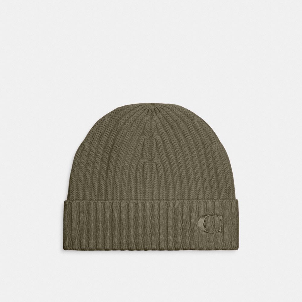 COACH®,CASHMERE BEANIE,Army Green,Front View