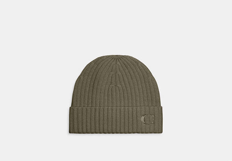 COACH®,CASHMERE BEANIE,Army Green,Front View