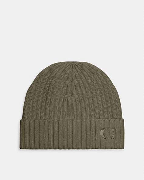 COACH®,CASHMERE BEANIE,Army Green,Front View