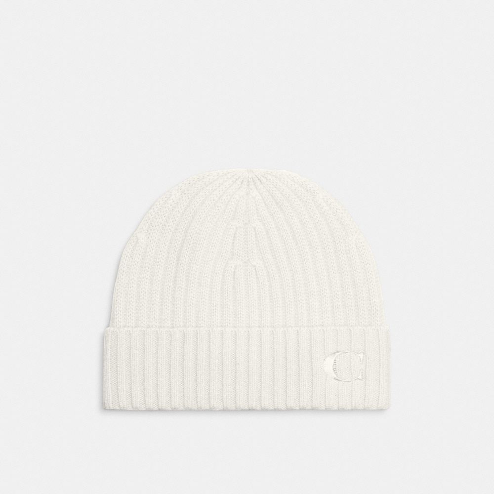 COACH®,CASHMERE BEANIE,Chalk,Front View