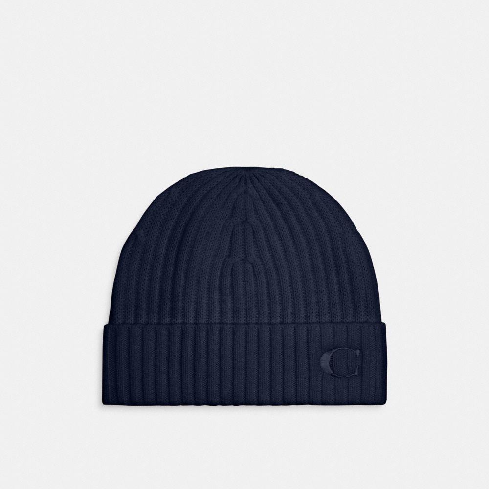 COACH®,CASHMERE BEANIE,Navy,Front View