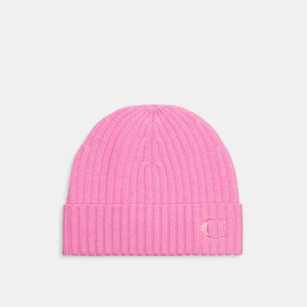 COACH®,CASHMERE BEANIE,Patent Pink,Front View