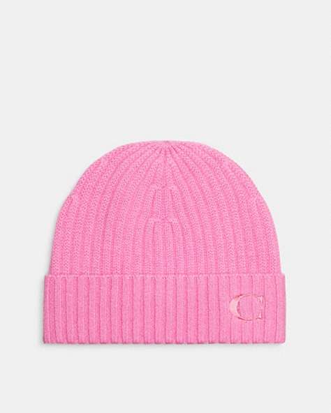 COACH®,CASHMERE BEANIE,Patent Pink,Front View
