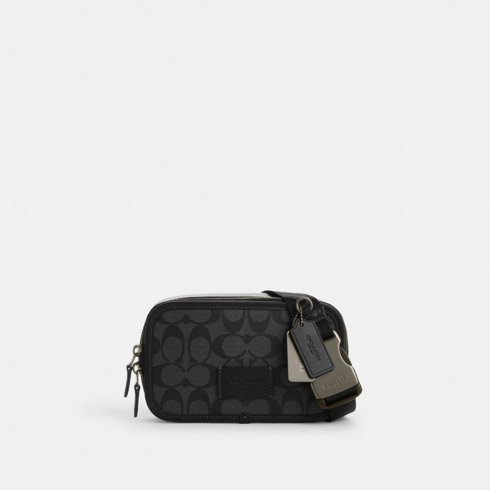 COACH®,WYATT BELT BAG IN SIGNATURE CANVAS,Mini,Gunmetal/Charcoal/Black,Front View